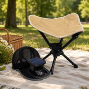 Trail Natural Festival Comfort Kit with clip fan and folding camp seat on a picnic blanket